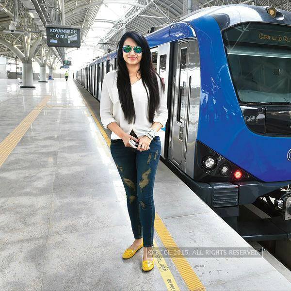 Trisha Posing In Front of Chennai Metro Train