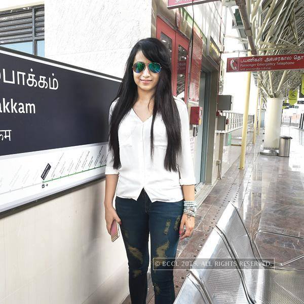 Trisha Posing in Arumbakkam Chennai Metro Train Station